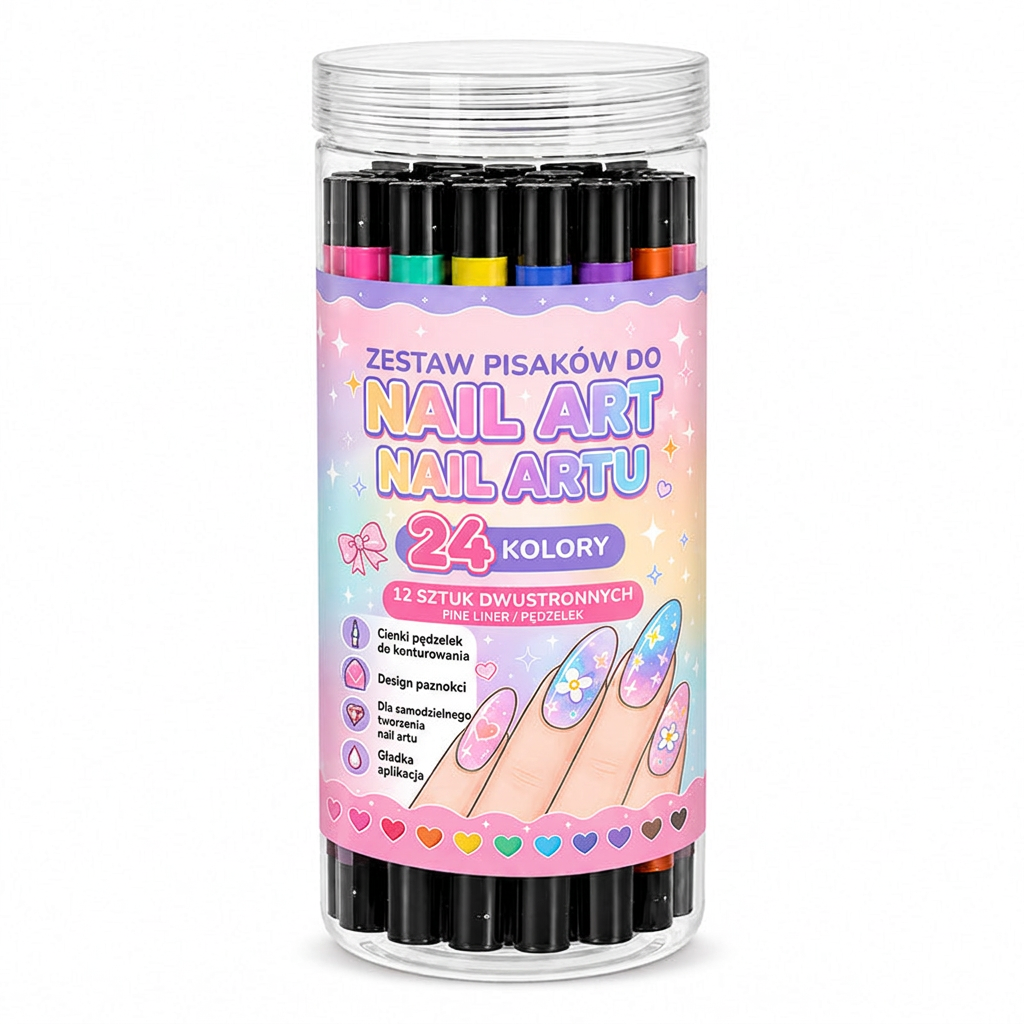 OSTATNI DZIEŃ · 50% ZNIŻKI 🌈 Zestaw 24 dwustronnych pisaków do zdobienia paznokci 💕