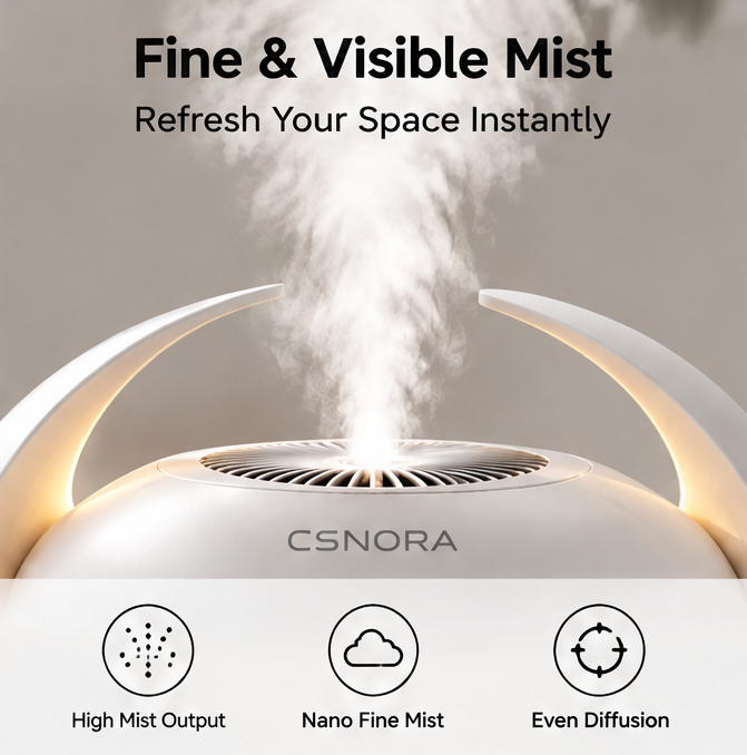 💧 CSNORA® Smart Ultrasonic Humidifier – 600ml LED Desk Humidifier with Ambient Night Light