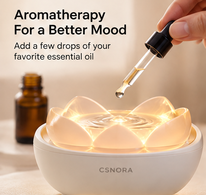 🌸 CSNORA® Lotus Water Drop Humidifier – 2-in-1 Aroma Diffuser & Warm Glow