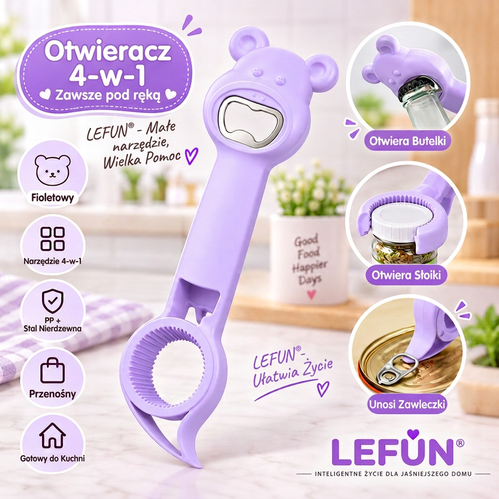 LEFUN® Otwieracz 4w1 👑 – Otwórz każde wieczko bez zbędnego wysiłku 💎