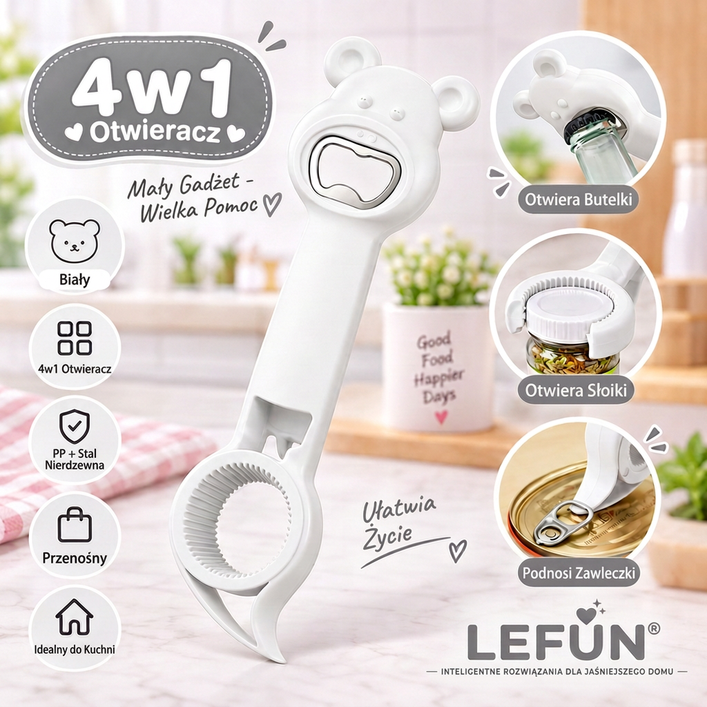 LEFUN® Otwieracz 4w1 👑 – Otwórz każde wieczko bez zbędnego wysiłku 💎