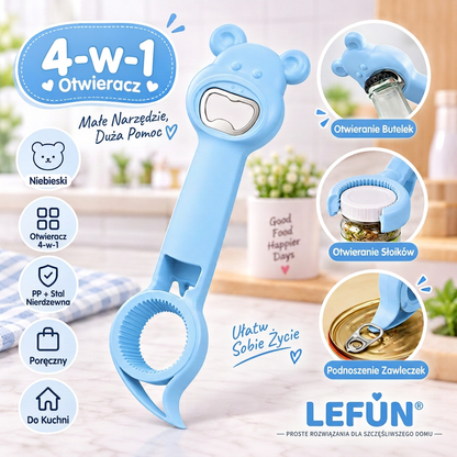 LEFUN® Otwieracz 4w1 👑 – Otwórz każde wieczko bez zbędnego wysiłku 💎