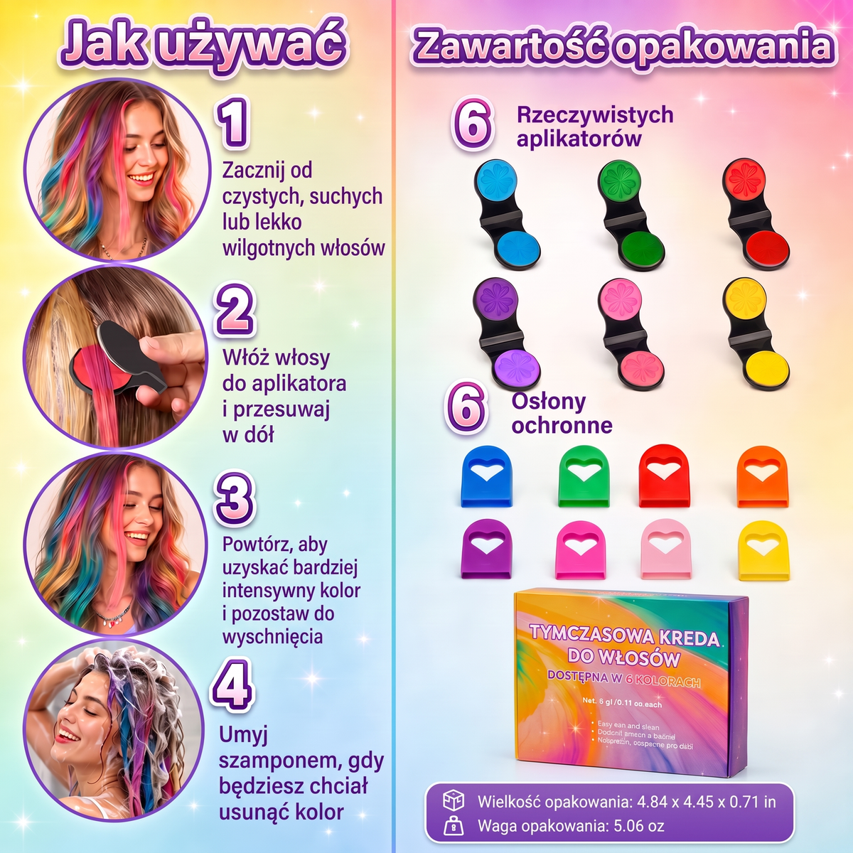 🌟Ostatni dzień -50% RABATU🔥🔥Zestaw 6 kolorowych tymczasowych kred do włosów z aplikatorem🌟