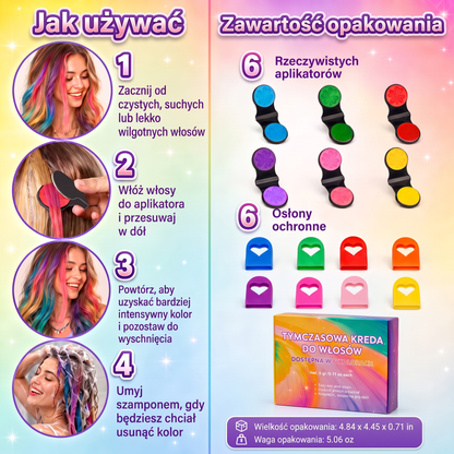 🌟Ostatni dzień -50% RABATU🔥🔥Zestaw 6 kolorowych tymczasowych kred do włosów z aplikatorem🌟