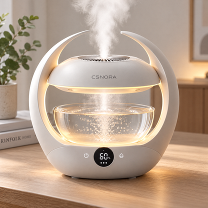 💧 CSNORA® Smart Ultrasonic Humidifier – 600ml LED Desk Humidifier with Ambient Night Light