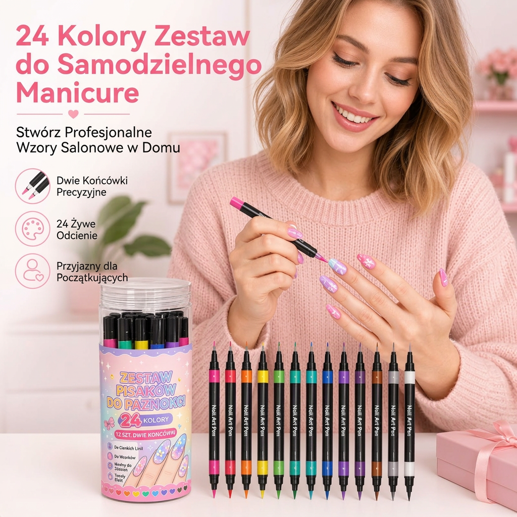 OSTATNI DZIEŃ · 50% ZNIŻKI 🌈 Zestaw 24 dwustronnych pisaków do zdobienia paznokci 💕