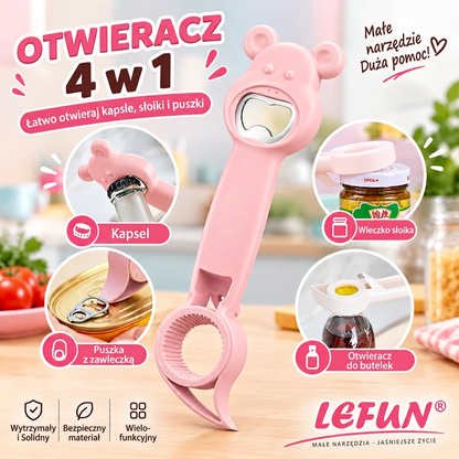 LEFUN® Otwieracz 4w1 👑 – Otwórz każde wieczko bez zbędnego wysiłku 💎