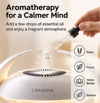 💧 CSNORA® Smart Ultrasonic Humidifier – 600ml LED Desk Humidifier with Ambient Night Light