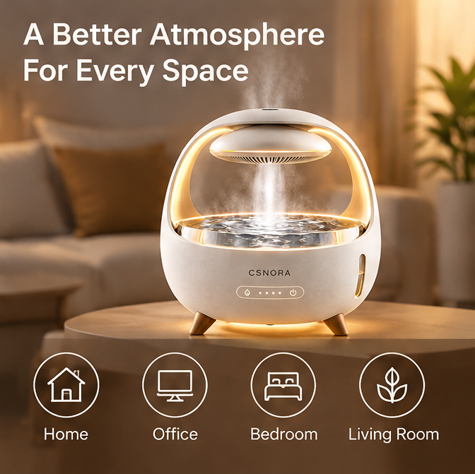✨ CSNORA® 600ml Ultrasonic Desk Humidifier – Warm Light & Whisper-Quiet Comfort