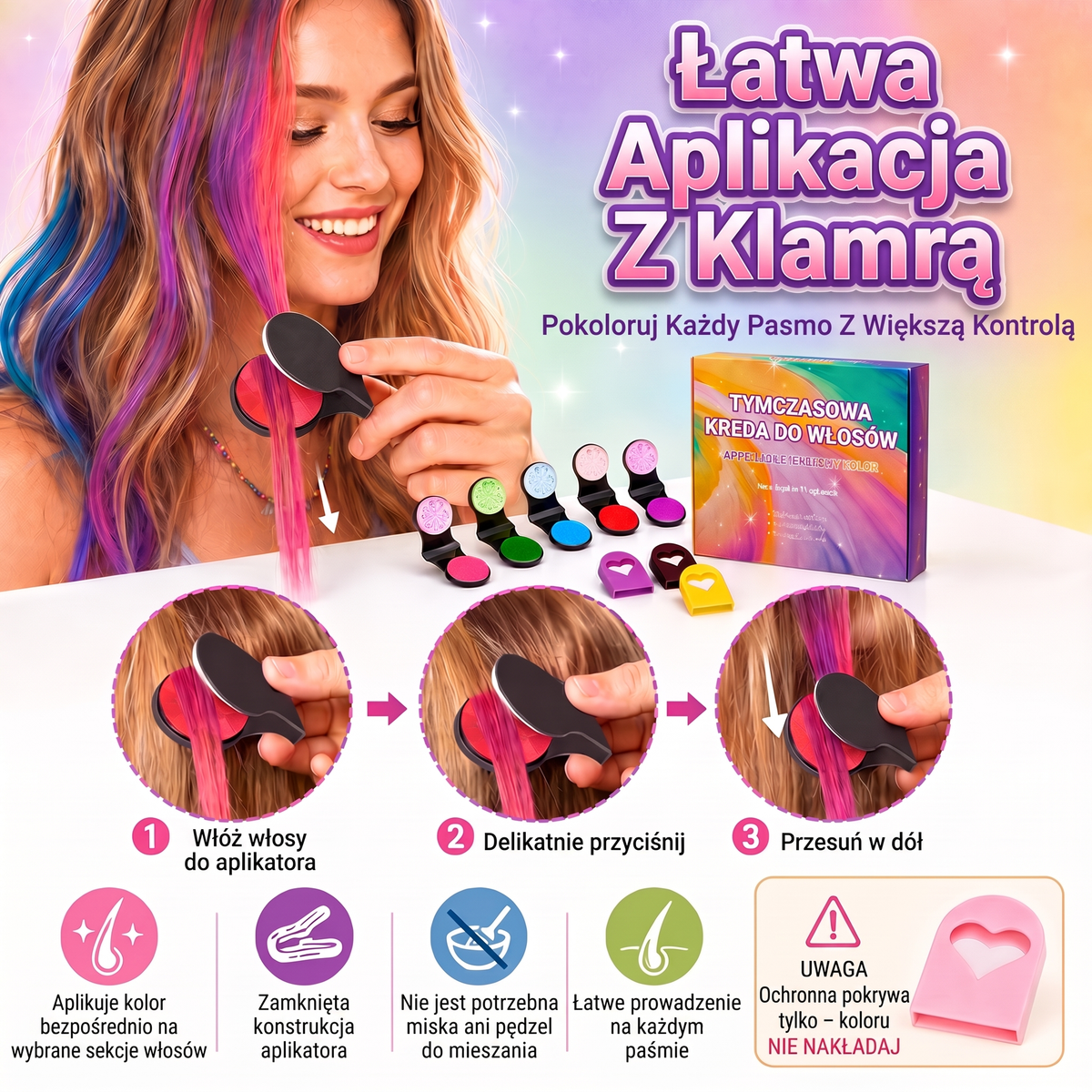 🌟Ostatni dzień -50% RABATU🔥🔥Zestaw 6 kolorowych tymczasowych kred do włosów z aplikatorem🌟