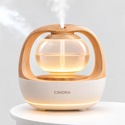 🍃 CSNORA® 500ml Wood Grain Humidifier – Aroma Diffuser & Warm Glow