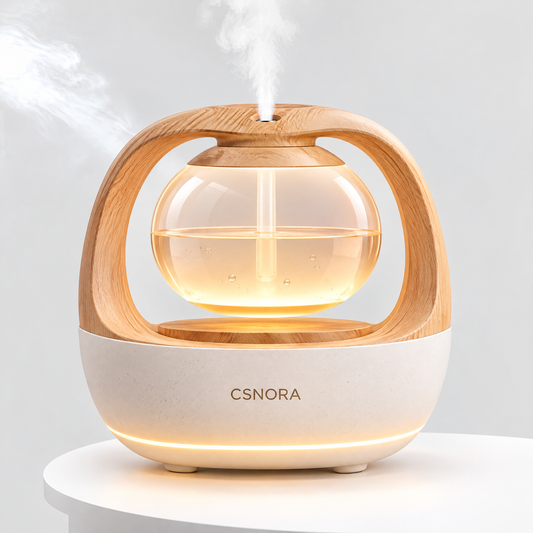 🍃 CSNORA® 500ml Wood Grain Humidifier – Aroma Diffuser & Warm Glow