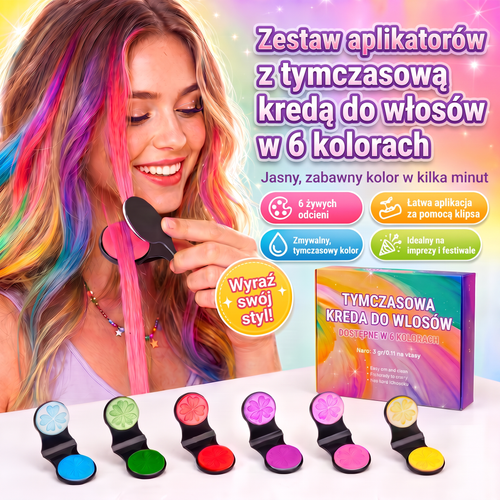 🌟Ostatni dzień -50% RABATU🔥🔥Zestaw 6 kolorowych tymczasowych kred do włosów z aplikatorem🌟