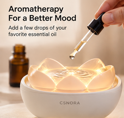 🌸 CSNORA® Lotus Water Drop Humidifier – 2-in-1 Aroma Diffuser & Warm Glow