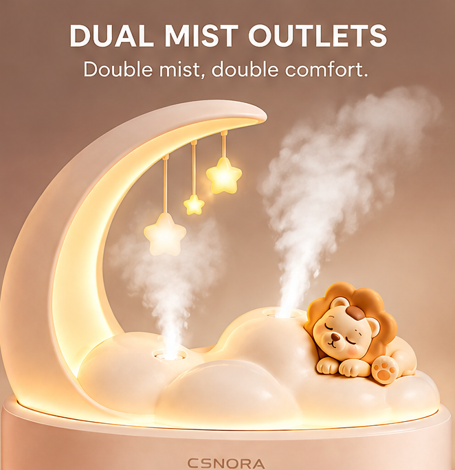 🐻 CSNORA® Crescent Moon Bear Humidifier – Dual Mist & Warm Night Light