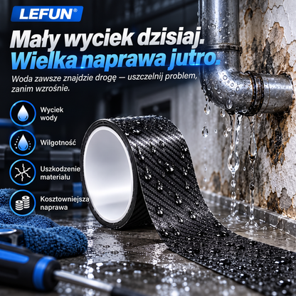 LEFUN® 💧 Wyjątkowo mocna taśma wodoodporna – warstwa ochronna o wyglądzie karbonu + uszczelka butylowa chroniąca przed przeciekami i wilgocią