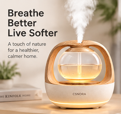🍃 CSNORA® 500ml Wood Grain Humidifier – Aroma Diffuser & Warm Glow