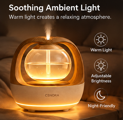🍃 CSNORA® 500ml Wood Grain Humidifier – Aroma Diffuser & Warm Glow
