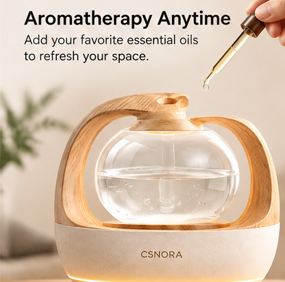 🍃 CSNORA® 500ml Wood Grain Humidifier – Aroma Diffuser & Warm Glow