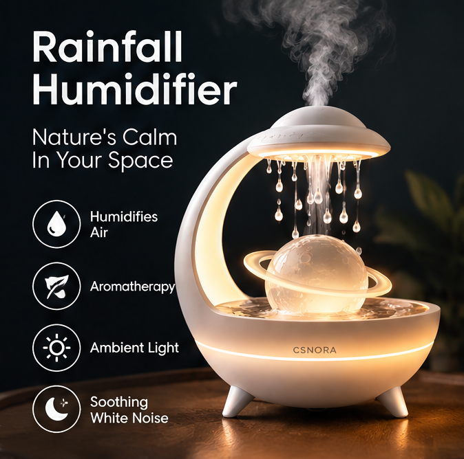 🪐 CSNORA® Planet Rain Cloud Humidifier – Rainfall Sounds & 7-Color Glow
