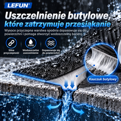 LEFUN® 💧 Wyjątkowo mocna taśma wodoodporna – warstwa ochronna o wyglądzie karbonu + uszczelka butylowa chroniąca przed przeciekami i wilgocią