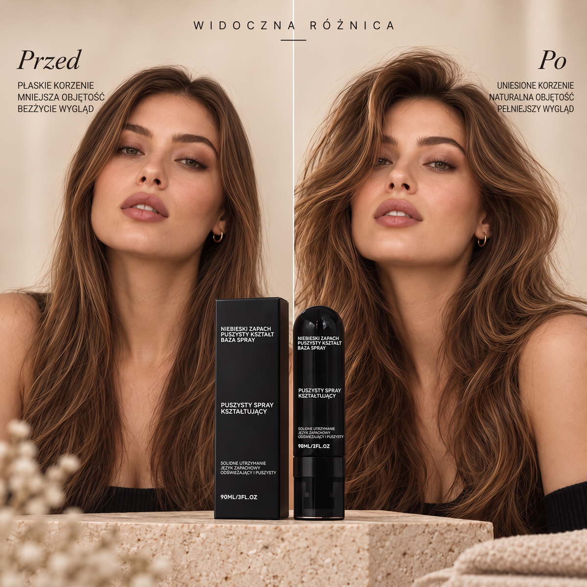 🔥🔥Vitalisys® Fluffy Hair – Modelujący spray zwiększający objętość włosów – lekka formuła dodająca objętości od nasady, zapewniająca naturalny ruch włosów i delikatny brzoskwiniowy zapach 👸