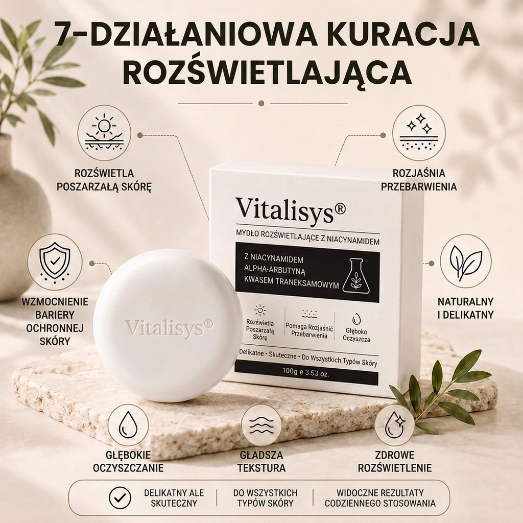 🔥🔥Vitalisys® Mydło rozjaśniające z niacynamidem na przebarwienia i piegi 💆‍♀️