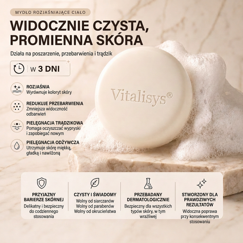 🔥🔥Vitalisys® Mydło rozjaśniające z niacynamidem na przebarwienia i piegi 💆‍♀️