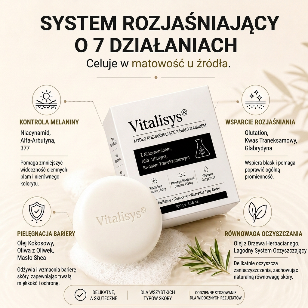 🔥🔥Vitalisys® Mydło rozjaśniające z niacynamidem na przebarwienia i piegi 💆‍♀️