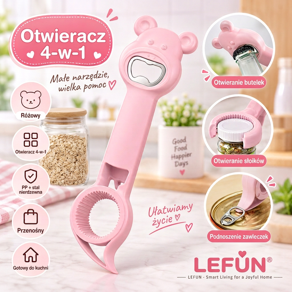 LEFUN® Otwieracz 4w1 👑 – Otwórz każde wieczko bez zbędnego wysiłku 💎