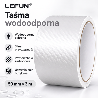 LEFUN® 💧 Wyjątkowo mocna taśma wodoodporna – warstwa ochronna o wyglądzie karbonu + uszczelka butylowa chroniąca przed przeciekami i wilgocią